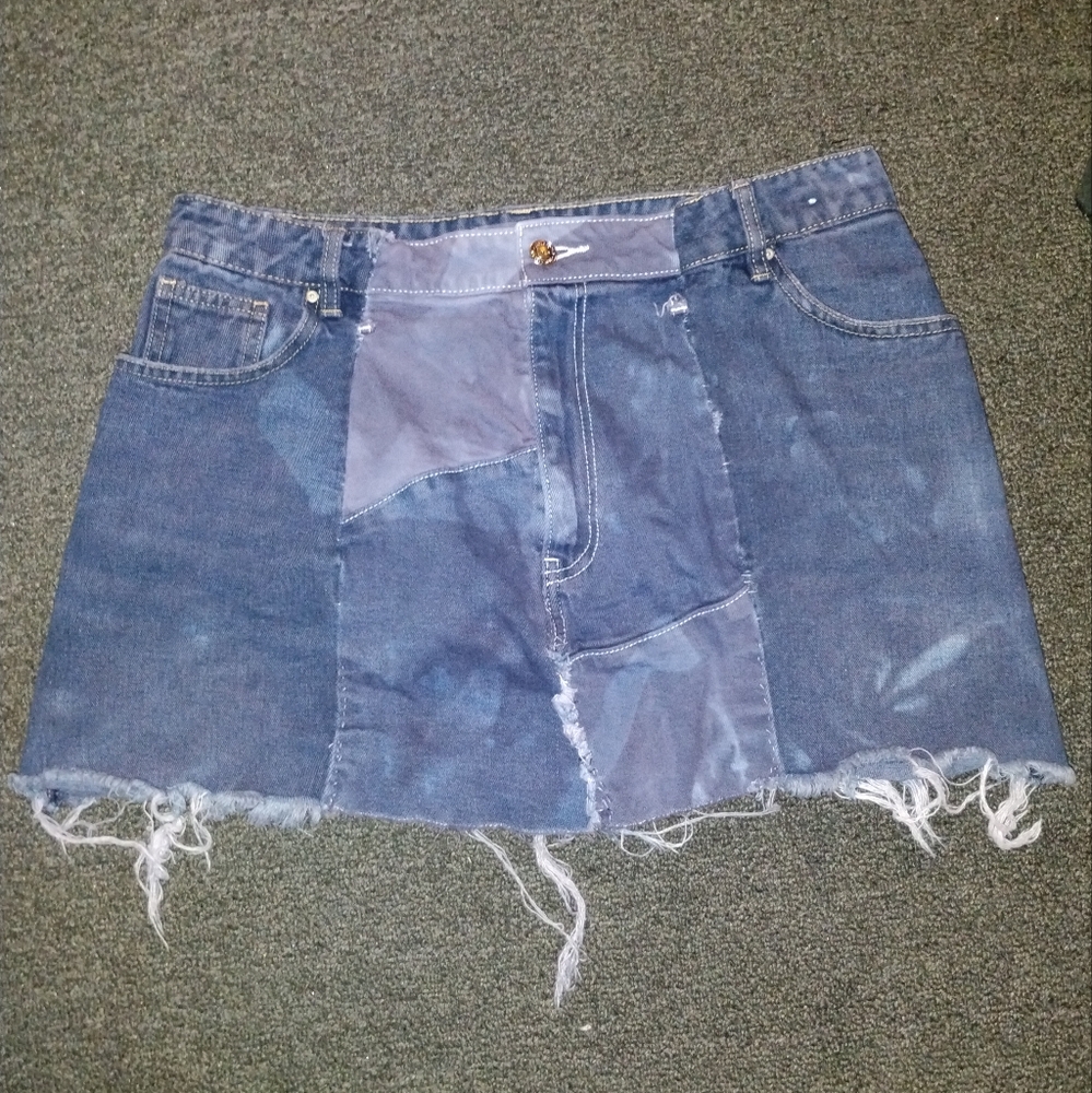 Custom Handmade Hand Dyed Denim Jean Skirt Size 34 Medium Blue Purple